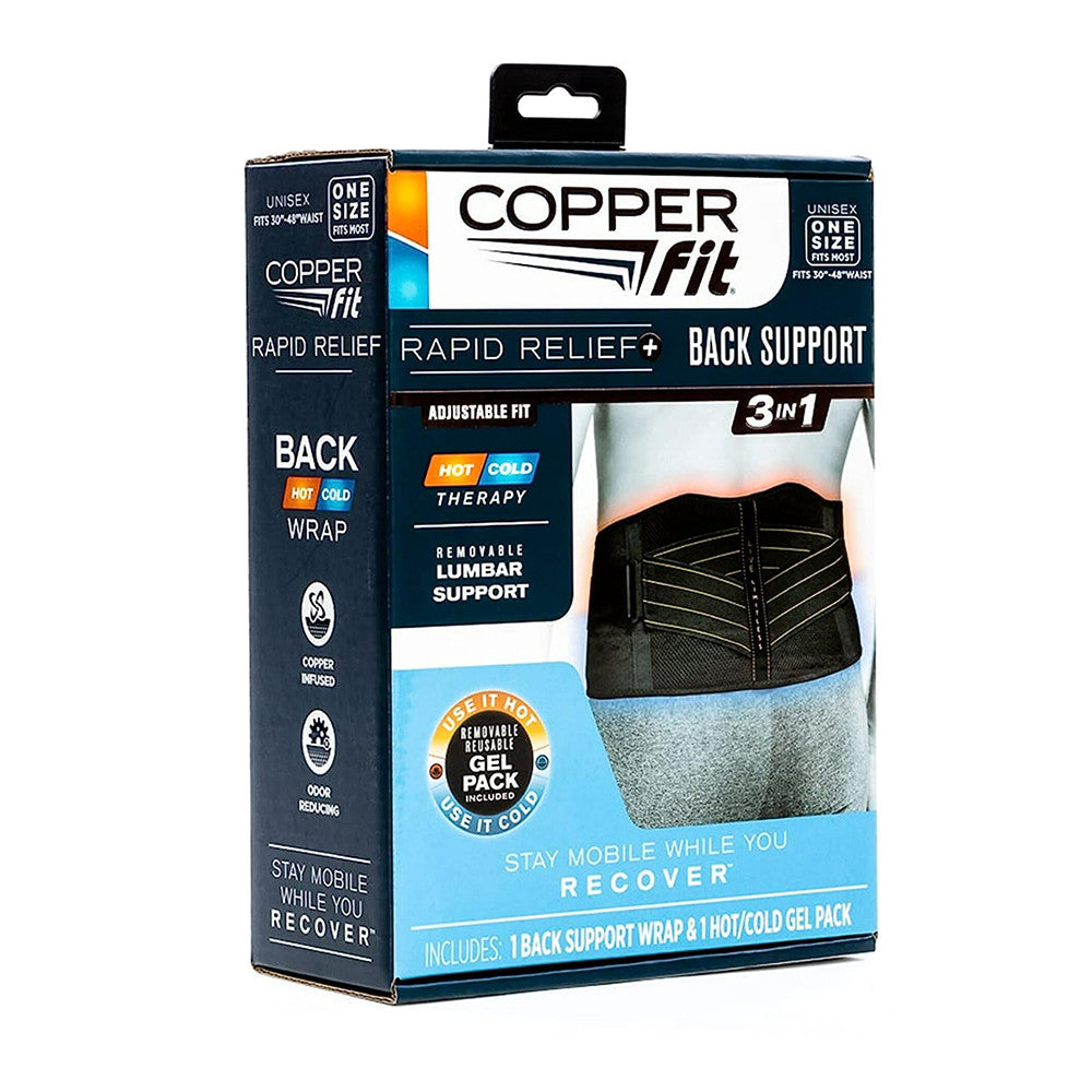 Copper Fit Unisex Rapid Relief Back Support Brace with Hot And Cold Therapy, Adjustable, 1 Ea
