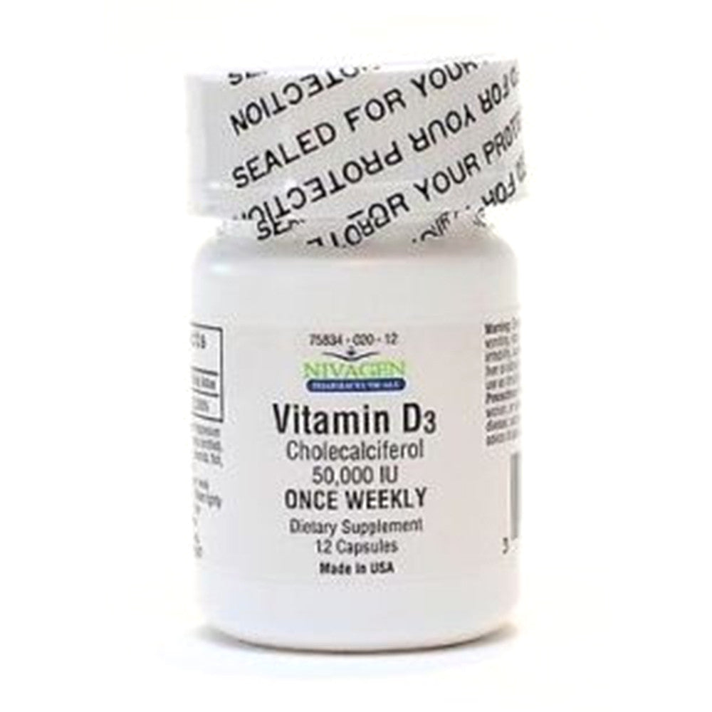Nivagen Vitamin D3 Cholecalciferol 50000 UI Supplement Capsules, 12 Ea