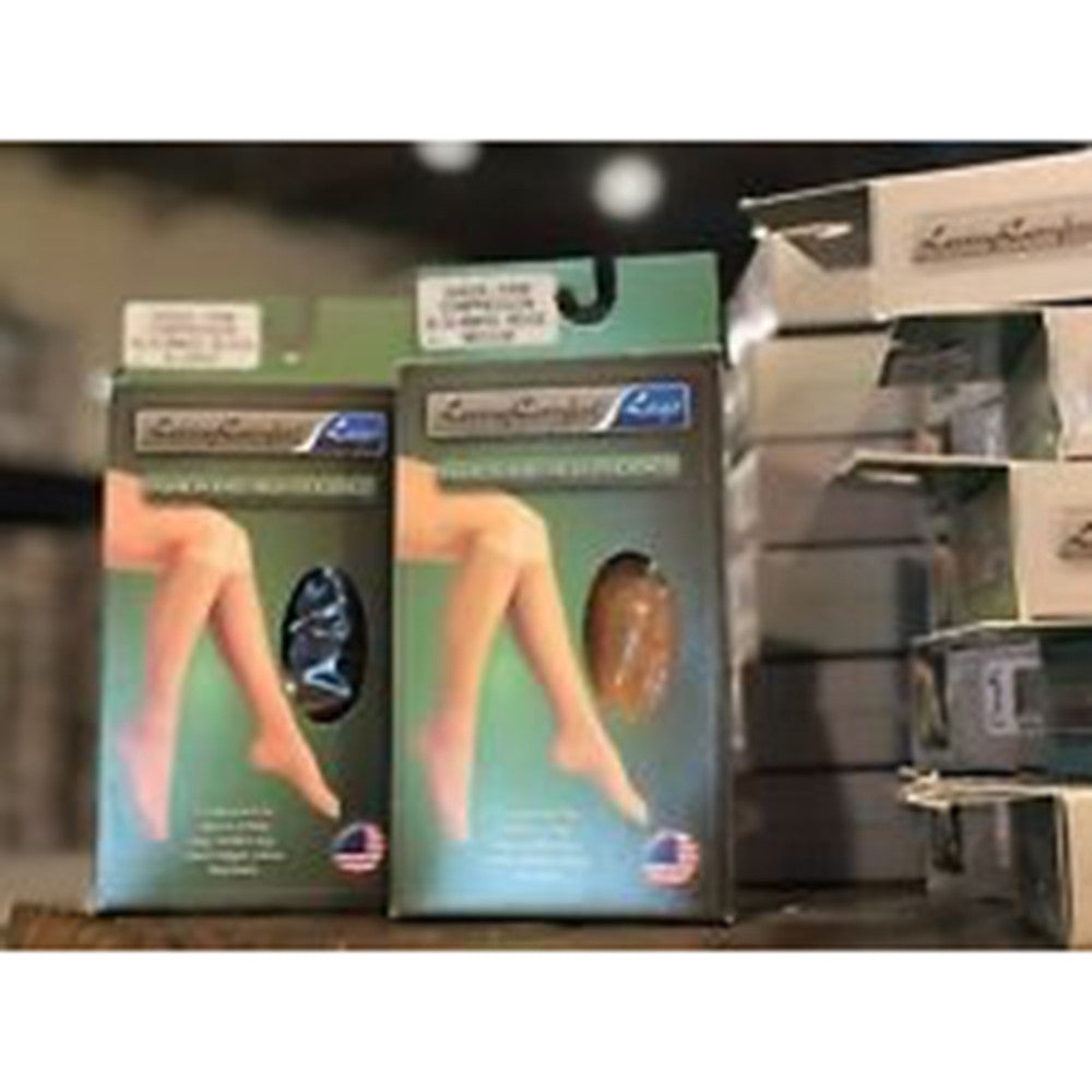 Loving Comfort Sheer Fashion Knee High Stockings 20 to 30Mmhg Closed Toe Women Beige Large, 1 Pair