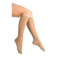 Loving Comfort Sheer Fashion Knee High Stockings 20 to 30Mmhg Closed Toe Women Beige Large, 1 Pair