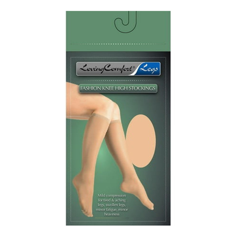 Loving Comfort Sheer Knee High Stockings 20 to 30Mmhg Closed Toe Women Beige Extra Large, 1 Pair