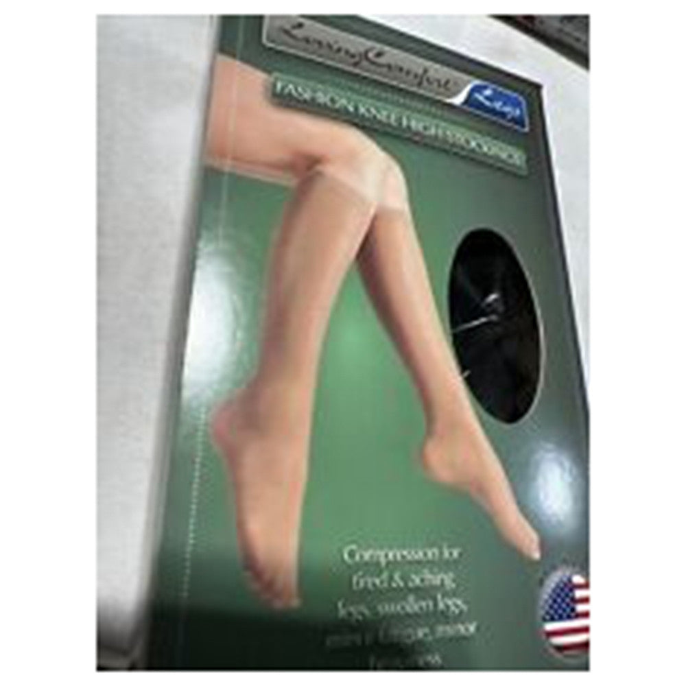 Loving Comfort Sheer Fashion Knee High Stockings 20 to 30Mmhg Closed Toe Women Black, Medium, 1 Pair