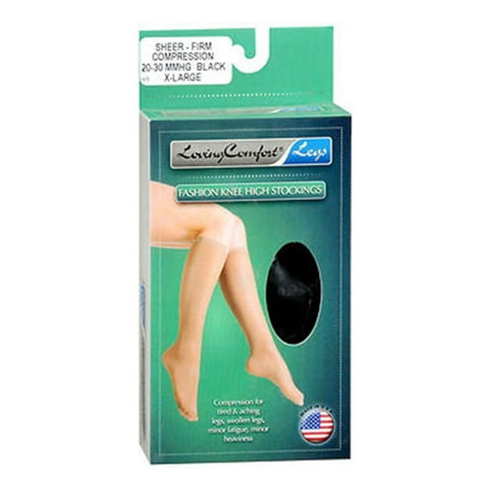 Loving Comfort Sheer Knee High Stockings 20 to 30Mmhg Closed Toe Women Black, Extra Large, 1 Pair