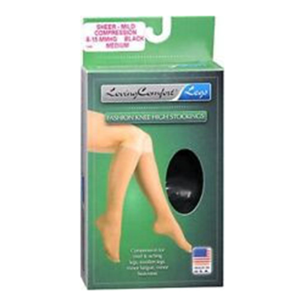 Loving Comfort Sheer Knee High Stockings 8 to 15Mmhg Closed Toe Women Black, Medium, 1 Pair