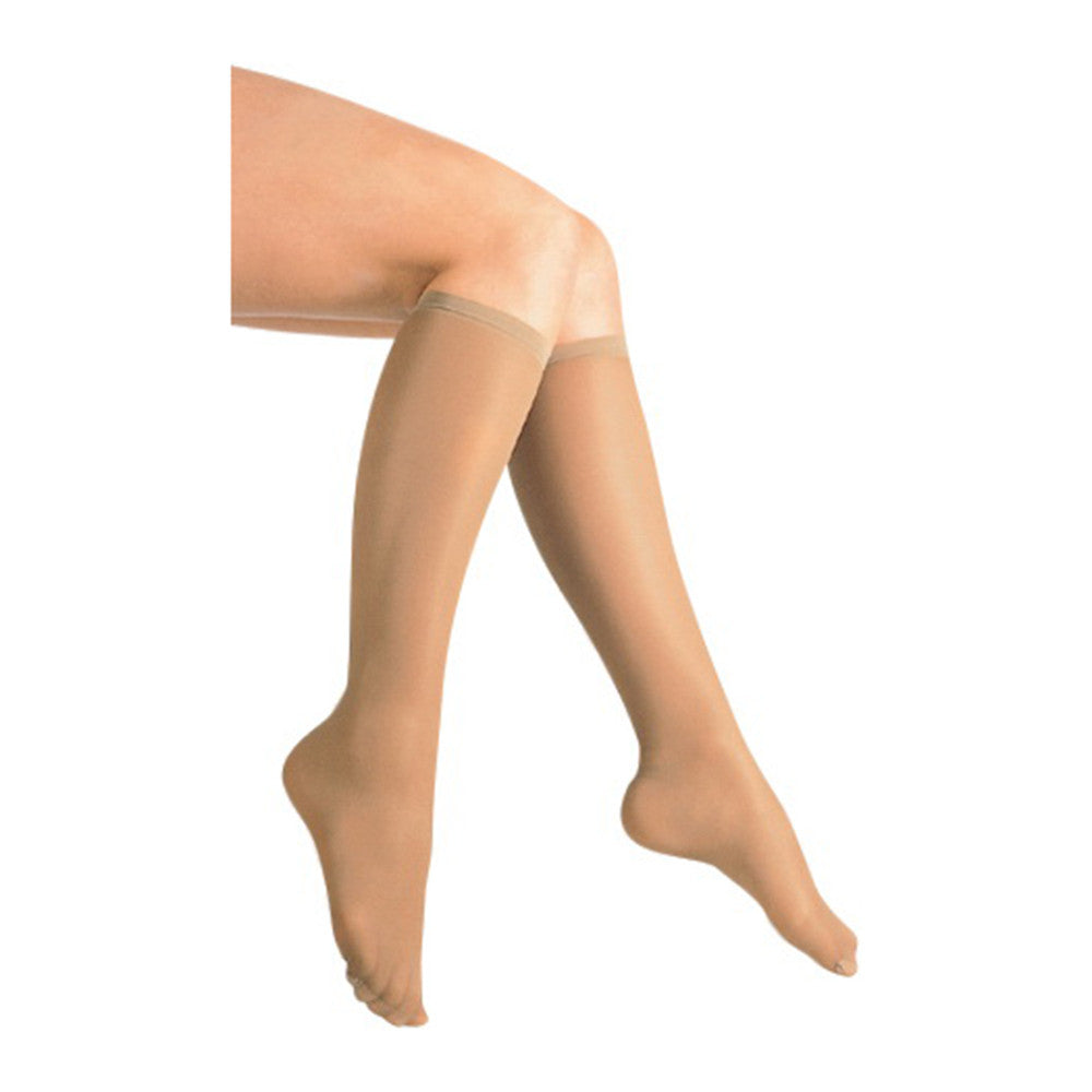 Loving Comfort Sheer Fashion Knee High Stockings 15 to 20Mmhg Closed Toe Women Beige Small, 1 Pair