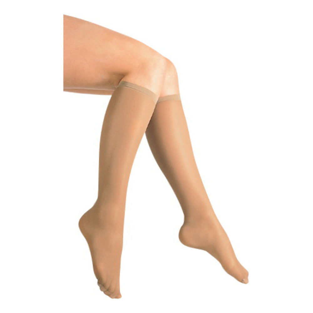 Loving Comfort Sheer Fashion Knee High Stockings 15 to 20Mmhg Closed Toe Women Black, Large, 1 Pair