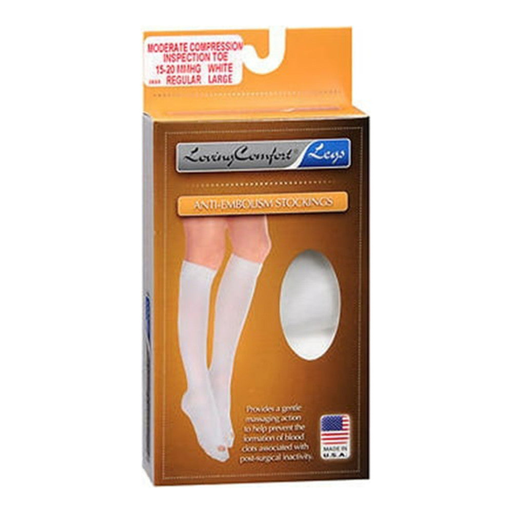 Loving Comfort Anti Embolism Knee Highs 15 to 20Mmhg White Open Toe Regular Length Large, 1 Pair