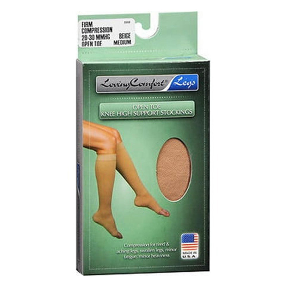 Loving Comfort Surgical Weight Knee High Stockings 20 to 30Mmhg Open Toe Women Beige Medium, 1 Pair