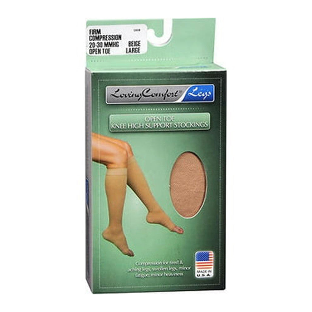 Loving Comfort Surgical Weight Knee High Stockings 20 to 30Mmhg Open Toe Women Beige Large, 1 Pair