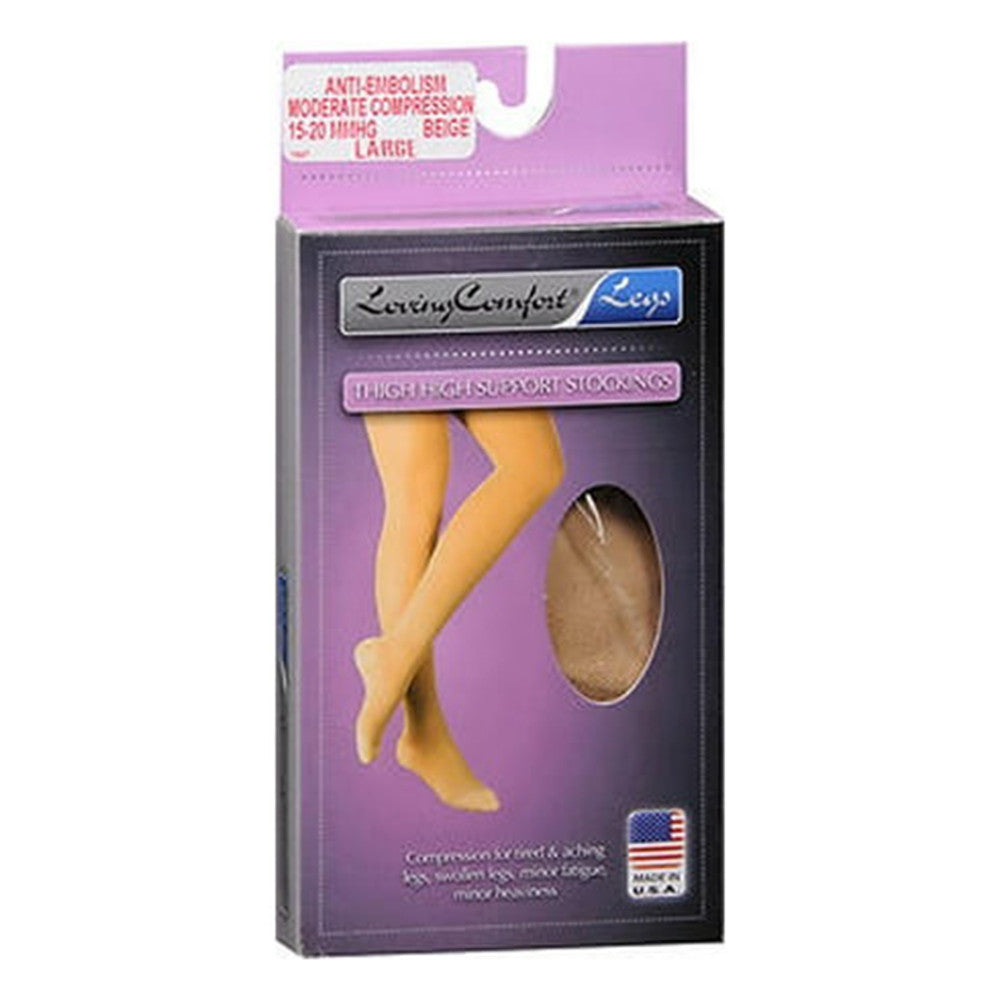 Loving Comfort Anti-Embolism Thigh Highs 15 to 20Mmhg Closed Toe Beige Large, 1 Pair