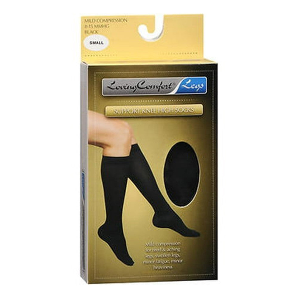 Loving Comfort Support Knee High Socks 8 to 15mm Closed Toe Womens Black, Small, 1 Pair