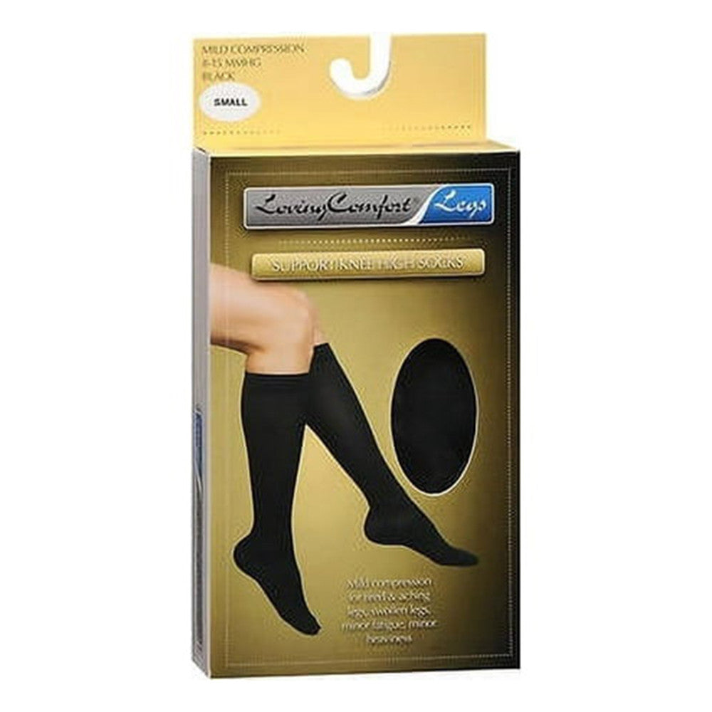 Loving Comfort Support Knee High Socks 8 to 15mm Closed Toe Womens Black, Small, 1 Pair