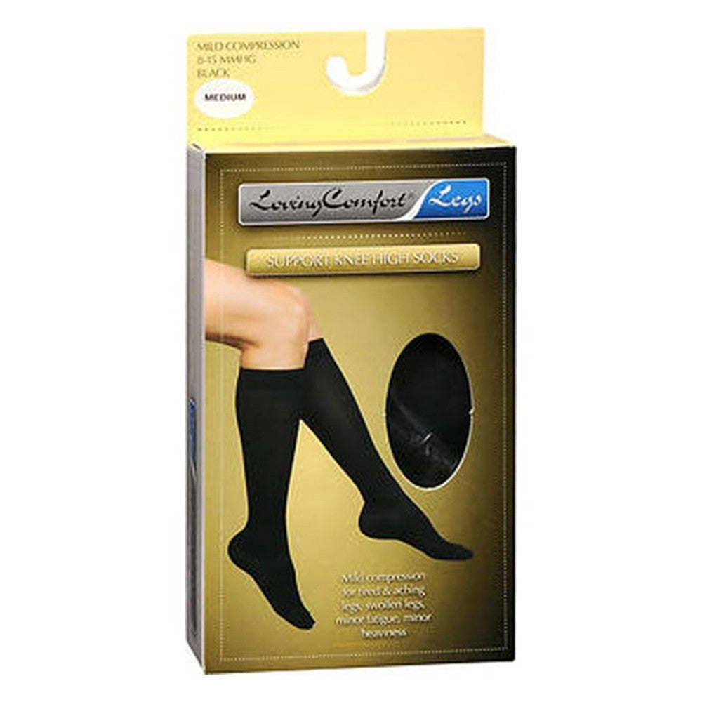 Loving Comfort Support Knee High Socks 8 to 15mm Closed Toe Womens Black, Medium, 1 Pair
