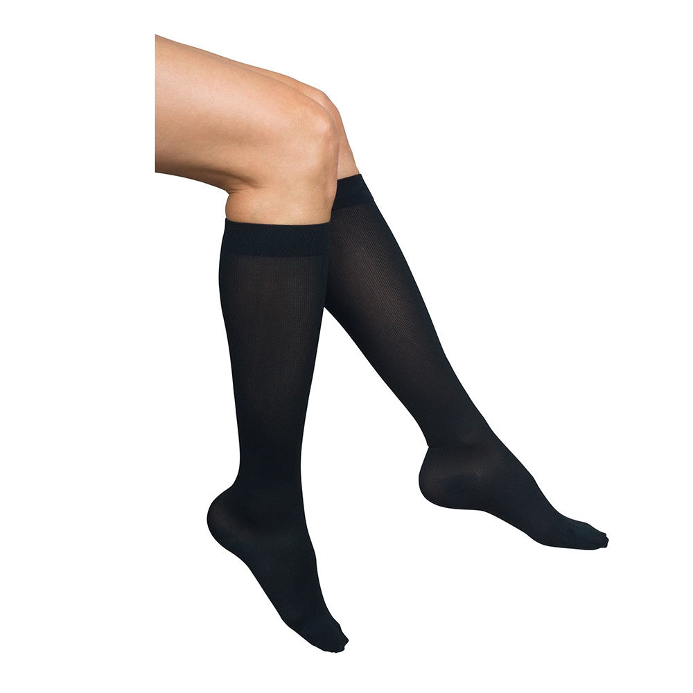 Loving Comfort Support Knee High Socks 8 to 15mm Closed Toe Womens Black, Medium, 1 Pair
