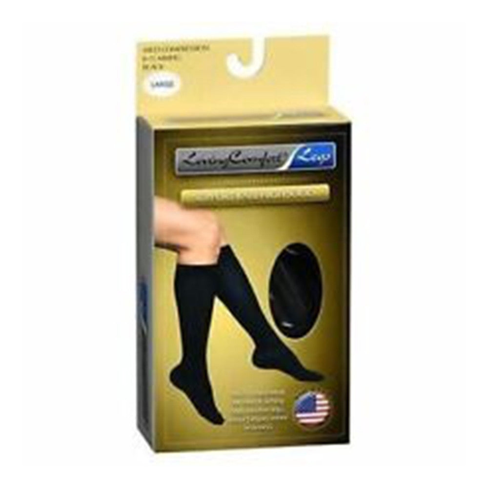 Loving Comfort Support Knee Socks High Stockings 8 to 15Mmhg Closed Toe Women Black, Large, 1 Pair