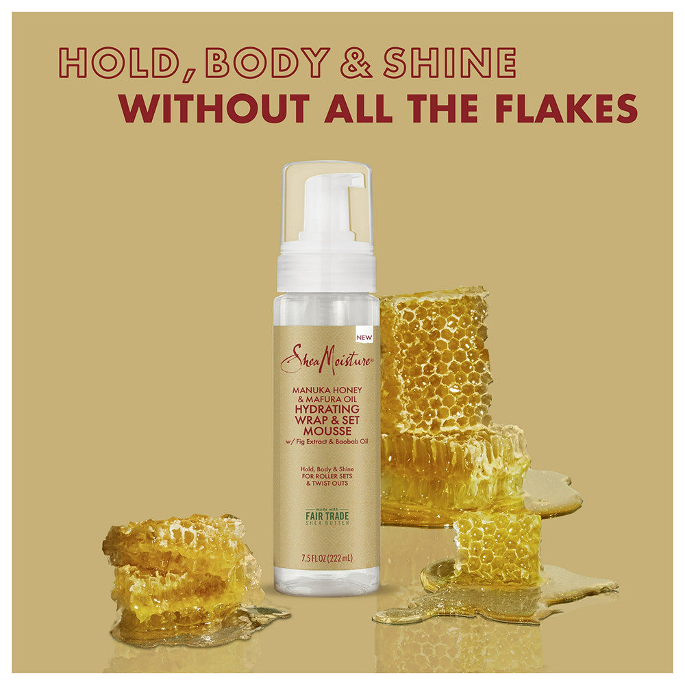 Shea Moisture Hydrating Wrap and Set Mousse for Hold and Shine Manuka Honey and Mafura Oil, 7.5 Oz