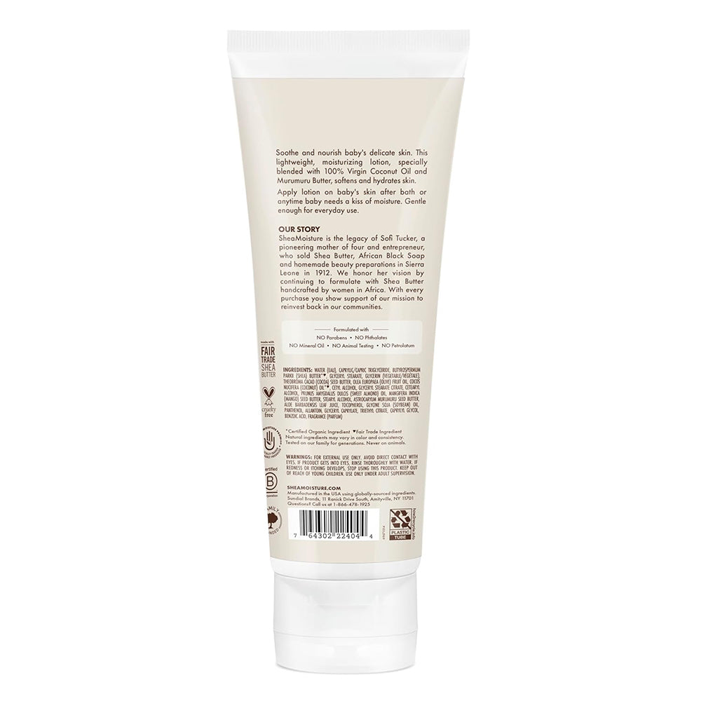 Shea Moisture 100% Virgin Coconut Oil Baby Lotion With Sweet Pea, & Murumuru, 8 Oz