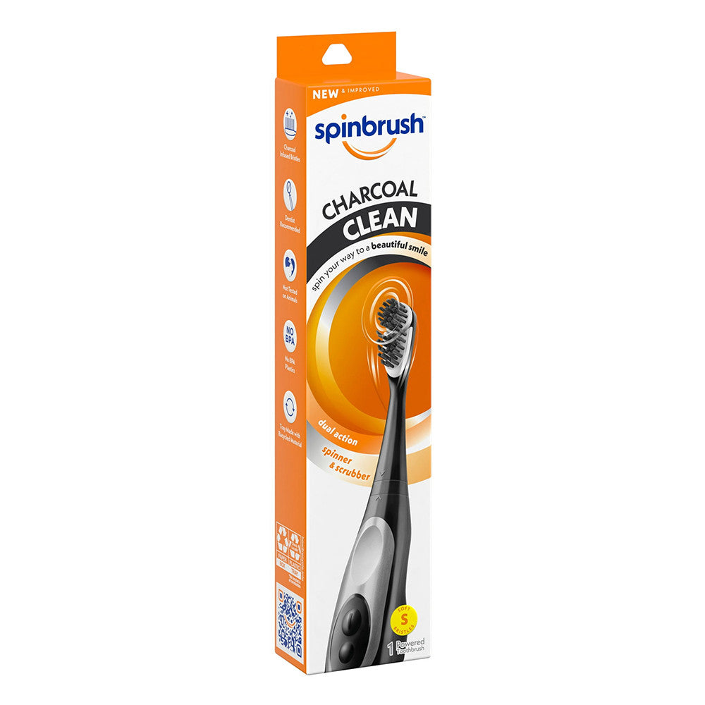 Spinbrush Charcoal Clean Battery Powered Electric Soft Toothbrush, Black, 1 Ea