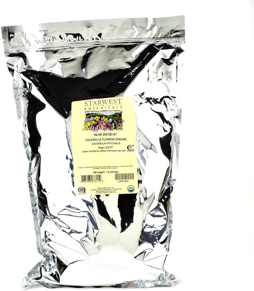 Starwest Botanicals Bulk Calendula Flowers Whole Organic, 1 Lb