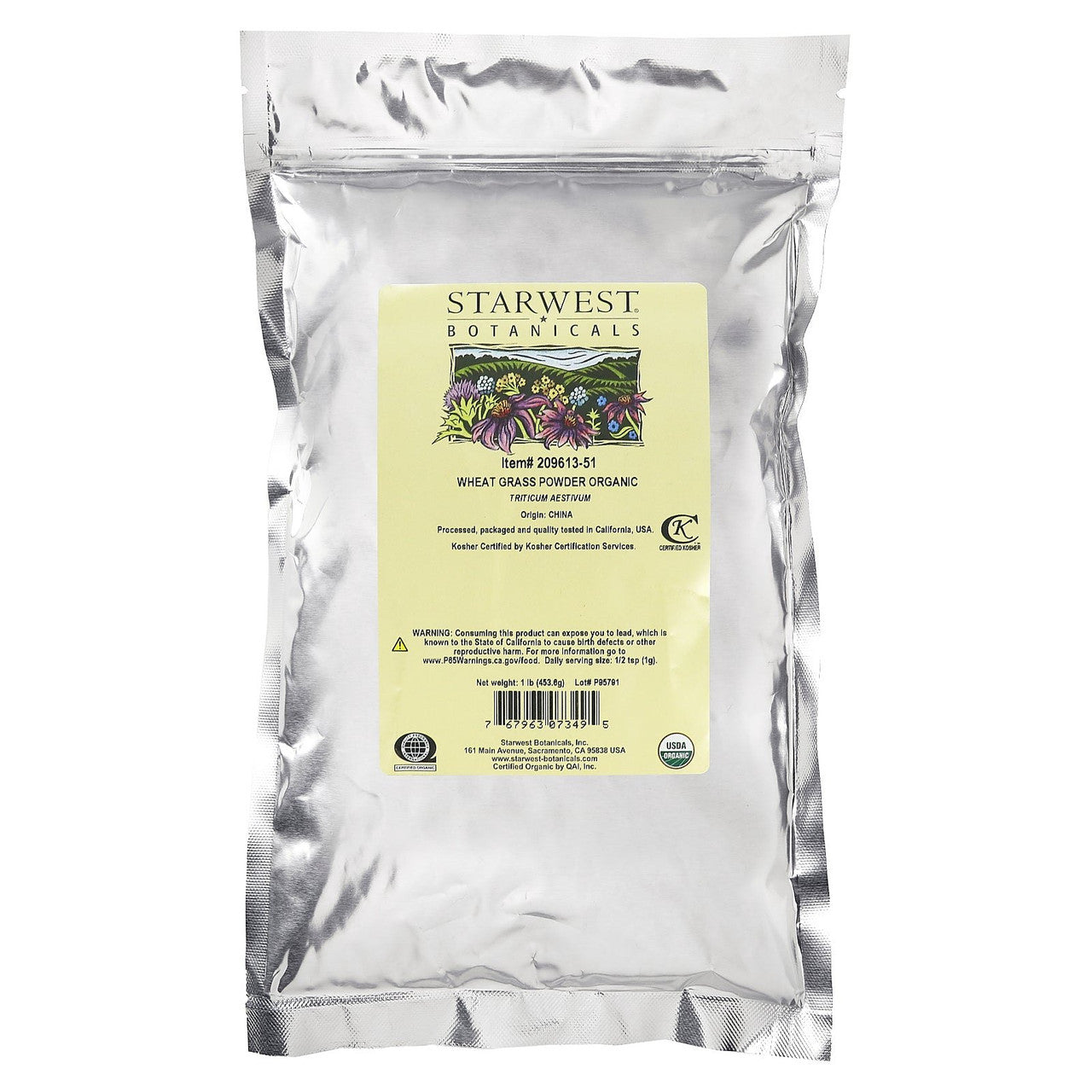 Starwest Botanicals Organic Wheat Grass Powder, 1 Lb