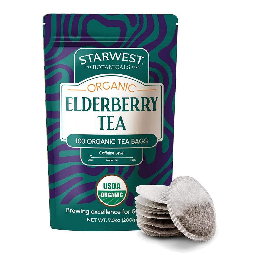 Starwest Botanicals Organic Elderberry Tea Bags for Immune System Support 7Oz (200g) 100Ea