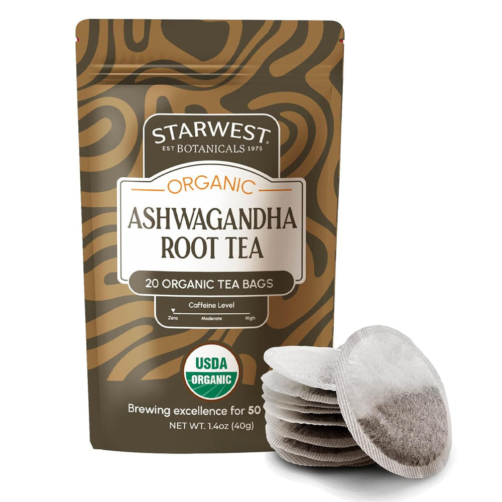 Starwest Botanicals Organic Ashwagandha Root Tea Bags for Stress Relief 1.4Oz (40g) 20Ea