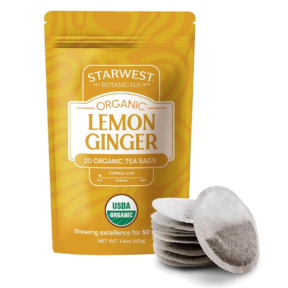Starwest Botanicals Organic Lemon Ginger Tea Bags Caffeine Free 1.4Oz (40g) 20Ea