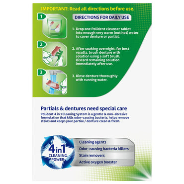 Polident Overnight Whitening Antibacterial Denture Cleaner Tablet, 84 Ea