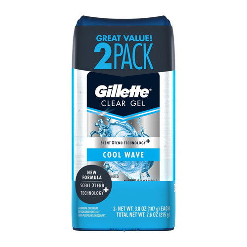 Gillette Clear Gel Antiperspirant or Deodorant Twin Pack, Cool Wave, 3.8 Oz
