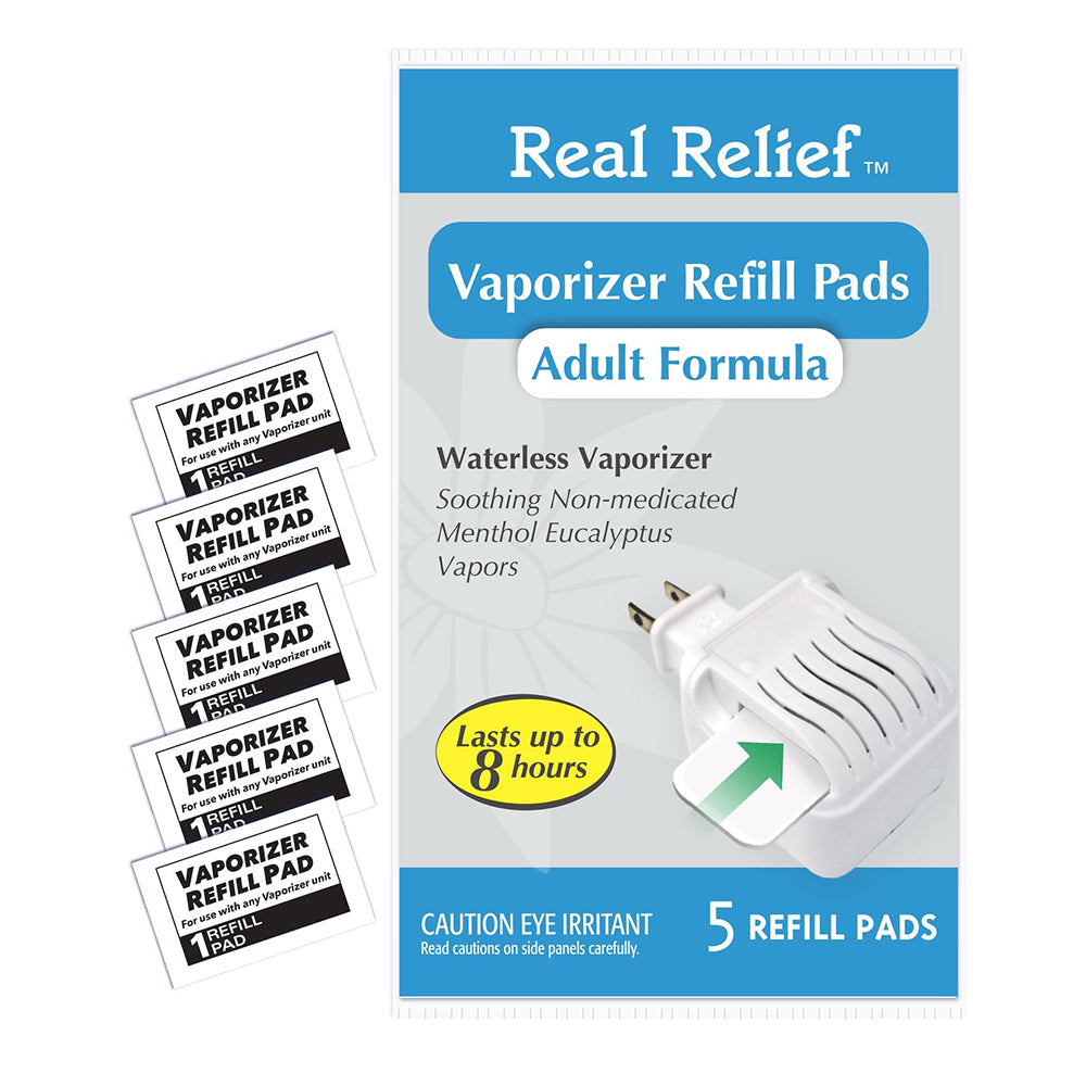 Real Relief Waterless Vaporizer Refills Pads Soothing Non Medicated Menthol Eucalyptus Vapors 5Ea