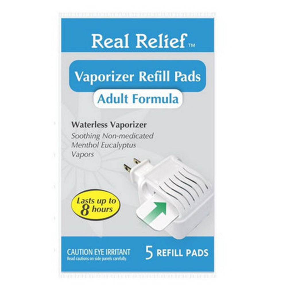 Real Relief Plug In Waterless Vaporizer with 5 Non Medicated Menthol and Eucalyptus Vapor Refills Set 1Ea
