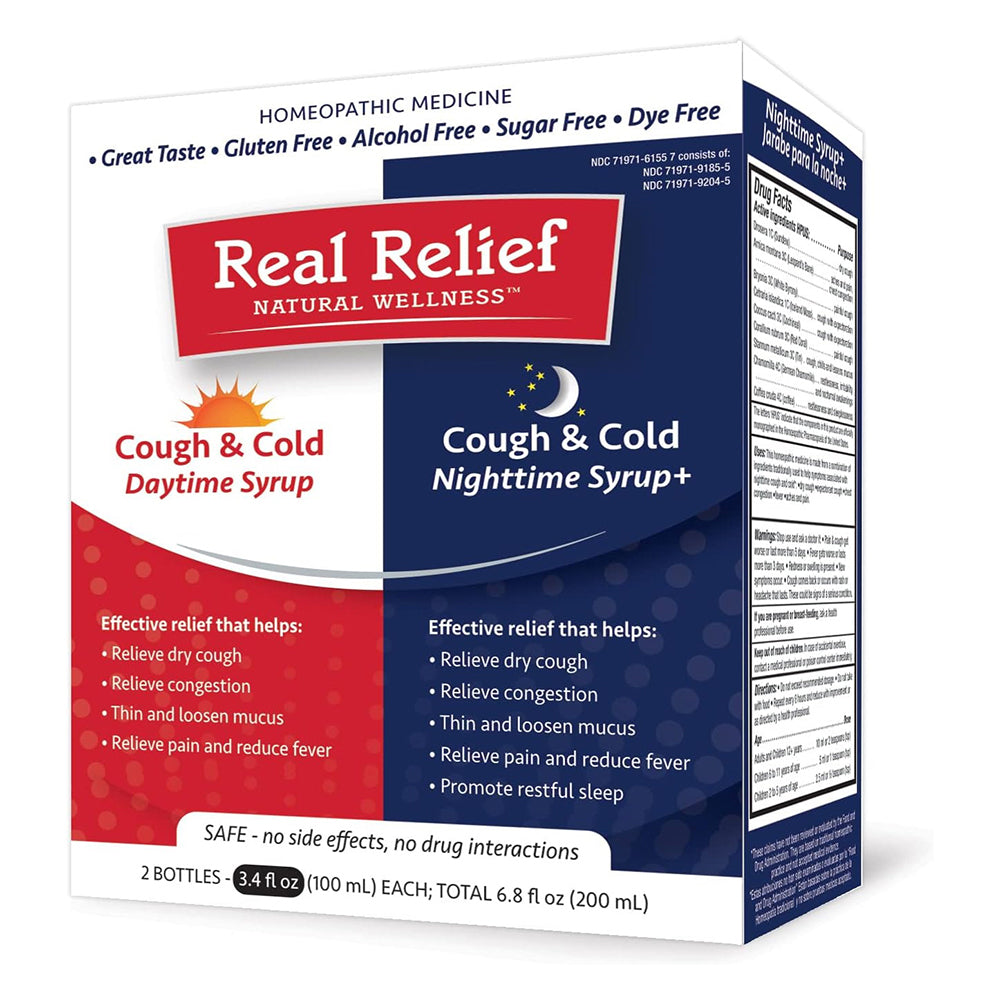 Homeolab Real Relief Cough and Cold Daytime and Nighttime Syrup 3.4Oz (100ml) 2Ea