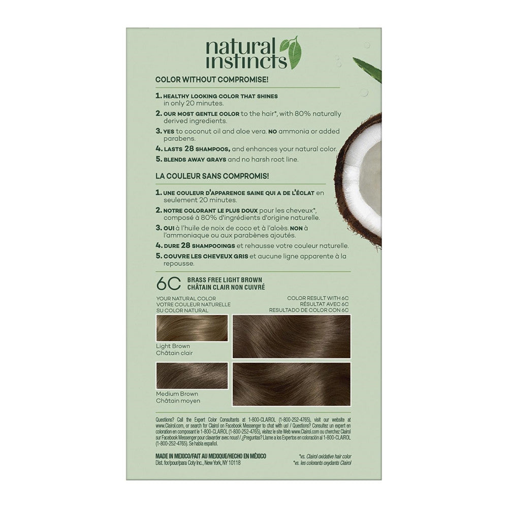 Clairol Natural Instincts Brass Free Haircolor, #6C Light Brown - 1 Ea