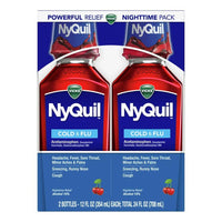 Vicks Nyquil Cold And Flu Night Time Relief Liquid, Cherry Flavor - 12 Oz, 2 Ea