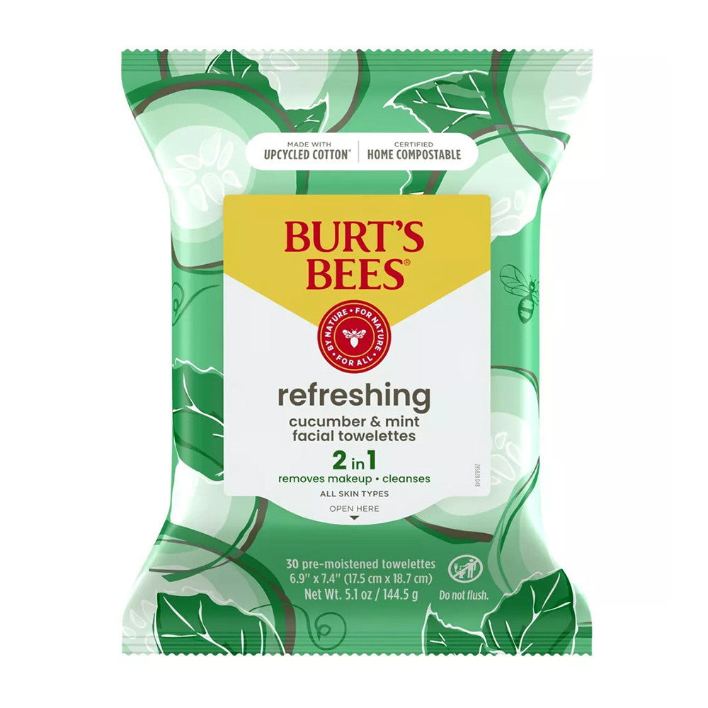 Burts Bees Facial Cleansing Towelettes, Cucumber And Mint, 30 Ea