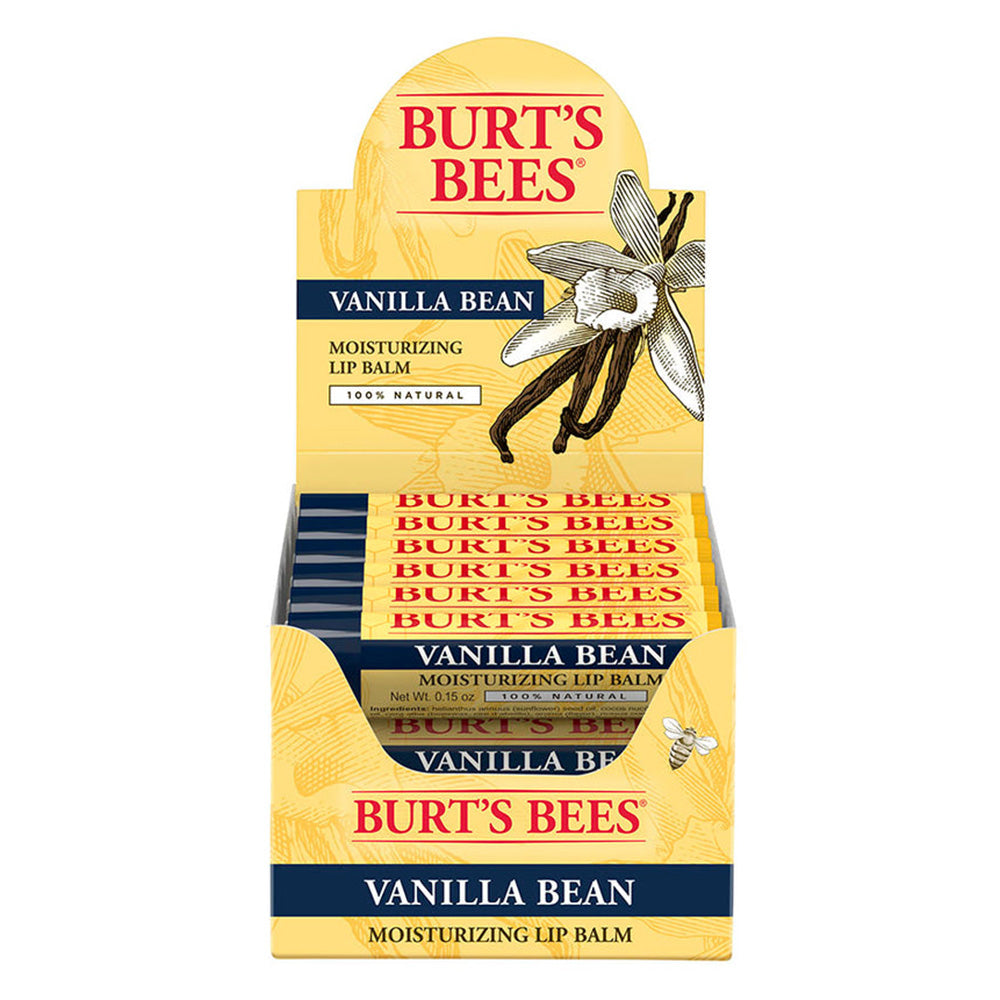 Burts Bees Natural Origin Vanilla Bean Moisturizing Natural Lip Balm Paraben Free 0.15Oz (4.25g), 12Ea