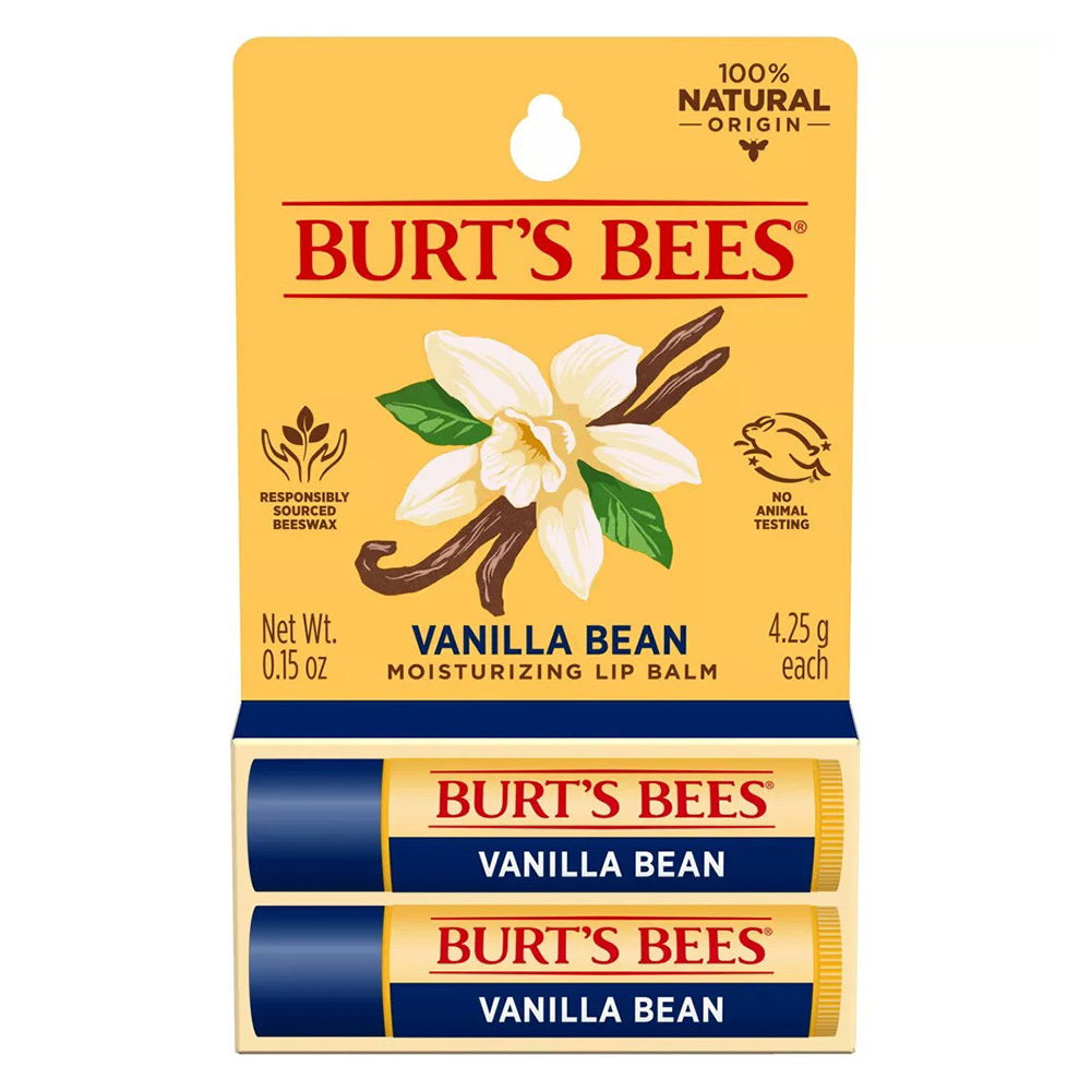 Burts Bees Lip Balm Vanilla Bean Twin Pack Moisturizing Tubes 0.15Oz (4.25g)