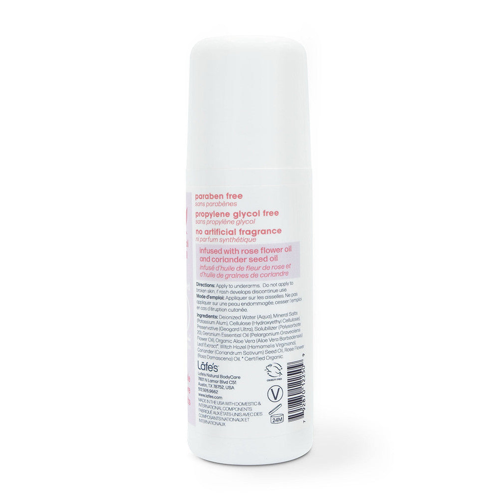 Lafes Natural Roll On Deodorant Rose And Coriander, 3 Oz