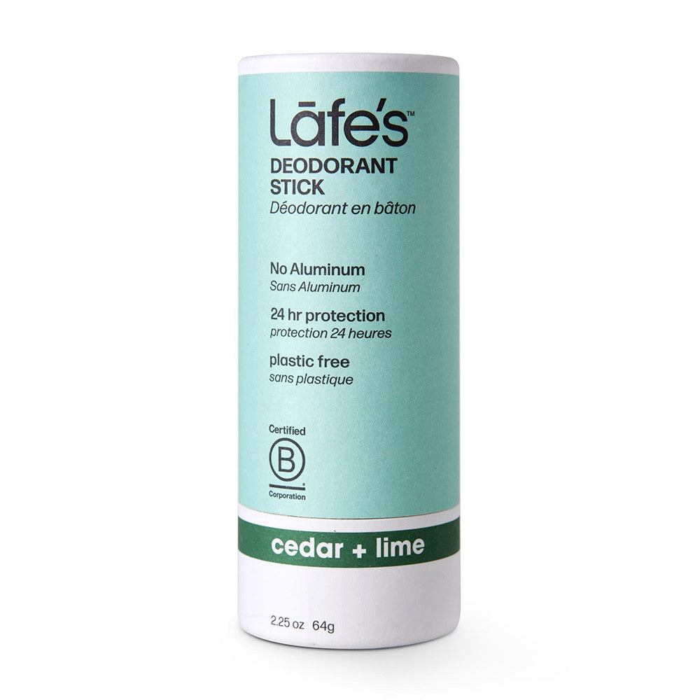 Lafes Natural Deodorant Stick 24 Hour Protection, Cedar And Lime, 2 25 Oz