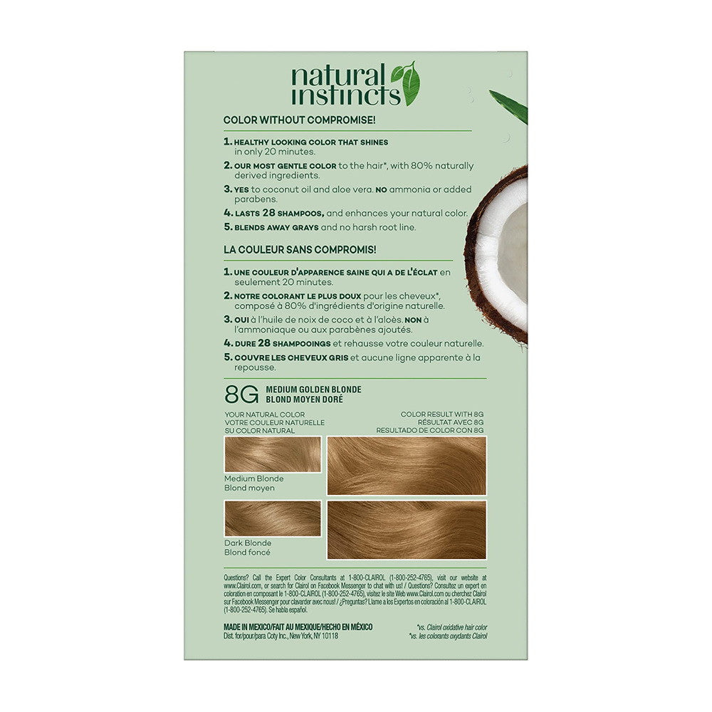 Clairol Natural Instincts 8G Medium Golden Blonde Hair Color Kit, 1 Ea