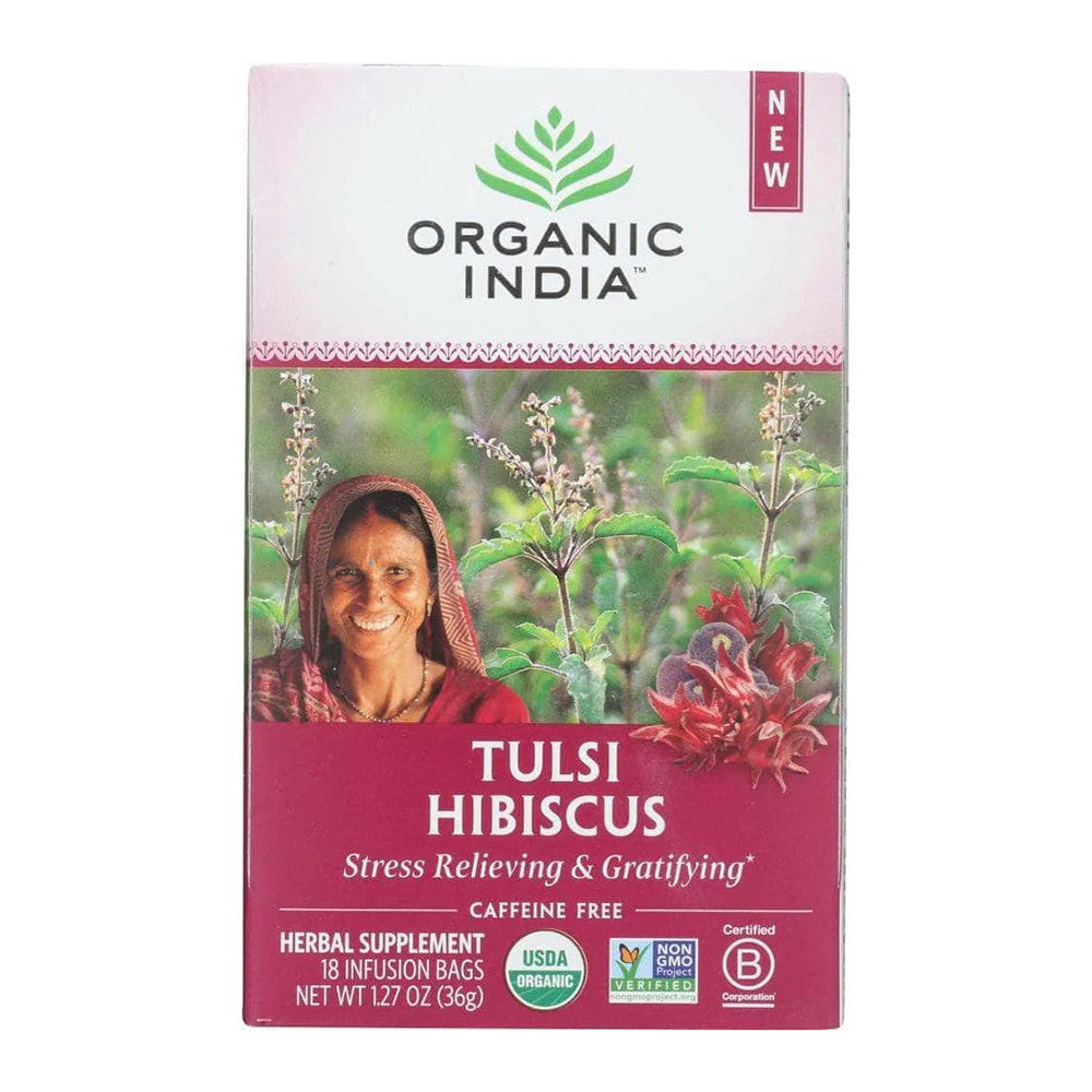 Organic India Tulsi Hibiscus Herbal Tea Bags, 18 Ea