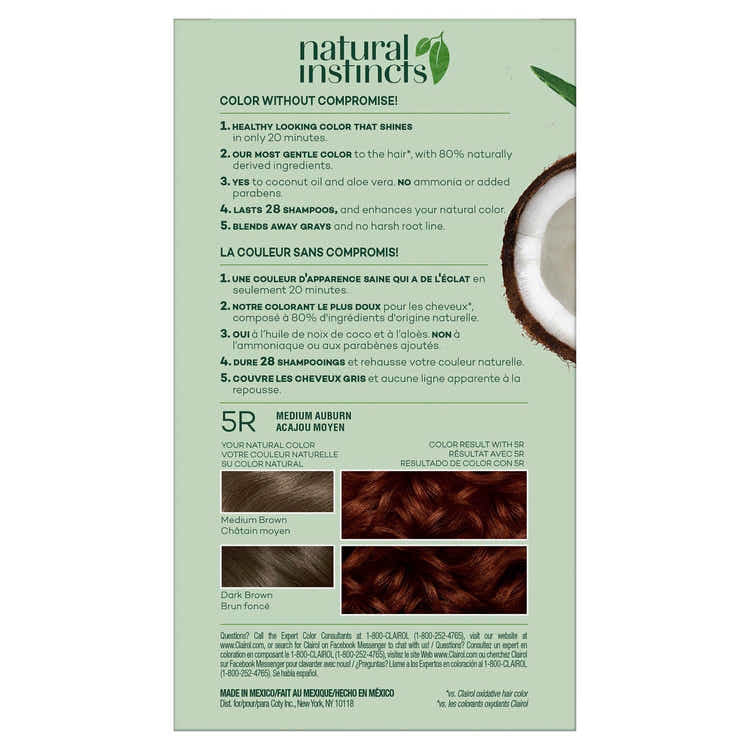 Clairol Natural Instincts Hair Color Kit, 22 Medium Auburn Brown, 1 Ea