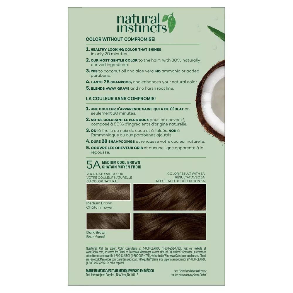 Clairol Natural Instincts Medium Cool Brown 5A Hair Color Kit, 1 Ea