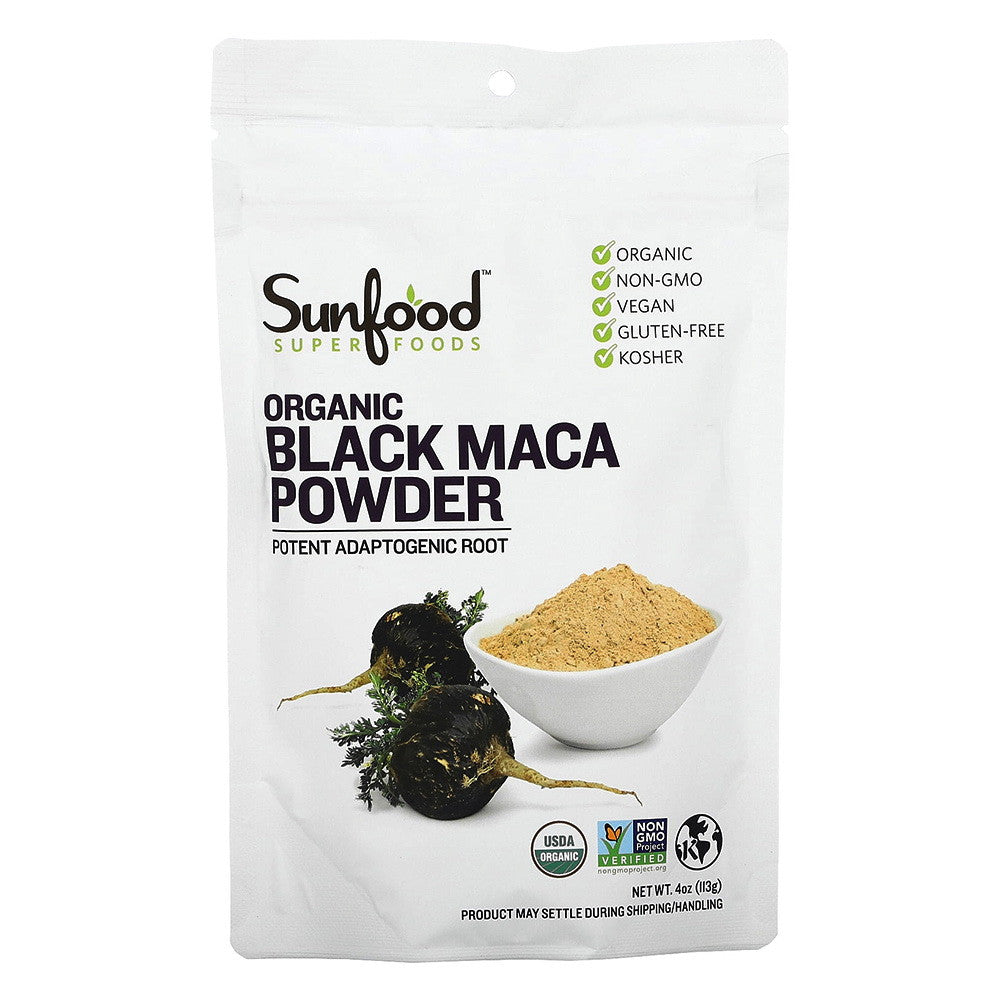 Sunfood Superfoods Black Maca Root Organic Superfood Powder with Vitamins and Calcium, 4 Oz