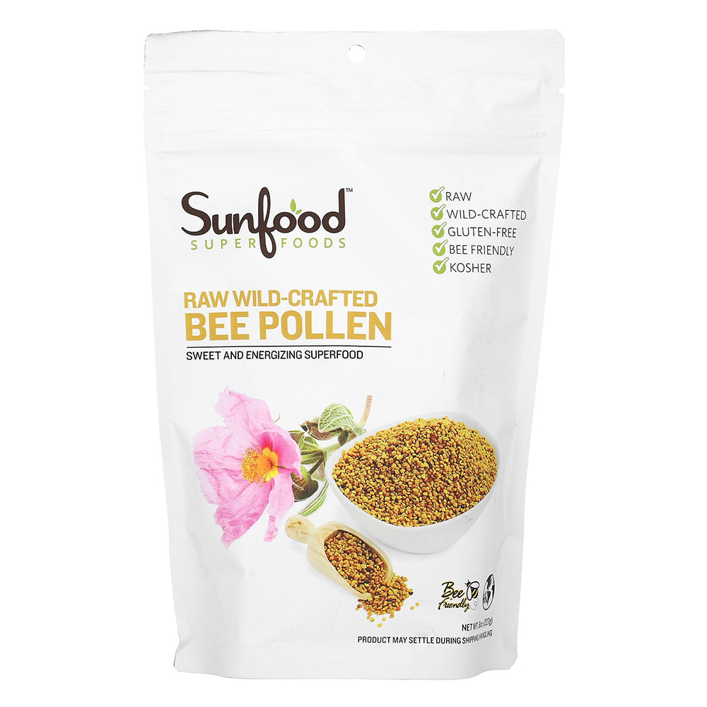 Sunfood Superfoods Raw Wildcrafted Bee Pollen Granules for Energy and Immune Support 8Oz (227g)