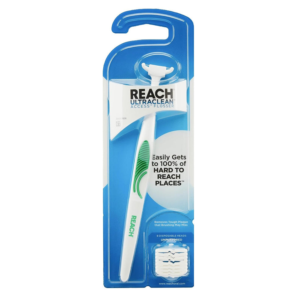 Reach Ultraclean Access Flosser with 8 Refills for Plaque Remove from Teeth 1Ea