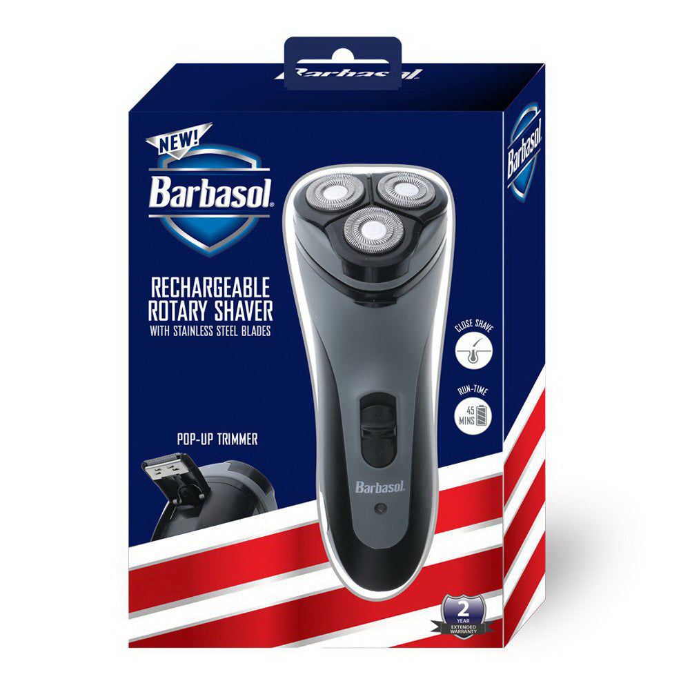 Barbasol Rechargeable Rotary Shaver with Rustproof Stainless Steel Blades Styles Sideburns and Facial Hair 1Ea