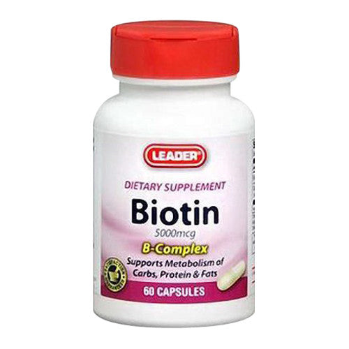 Leader Biotin 5000 Mcg, B Complex Capsules, 60 Ea