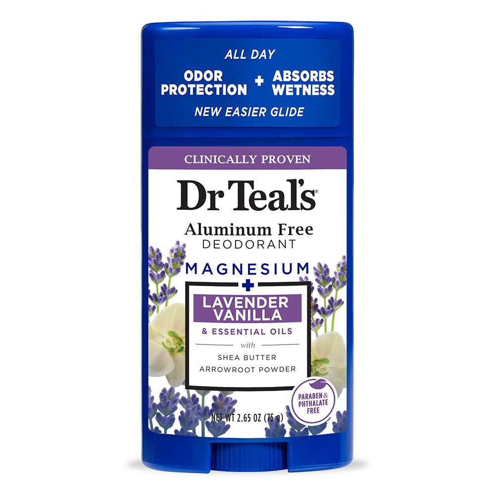 Dr Teals Aluminum Free Deodorant Lavender Vanilla for Odor Protection 2.65Oz (75g)