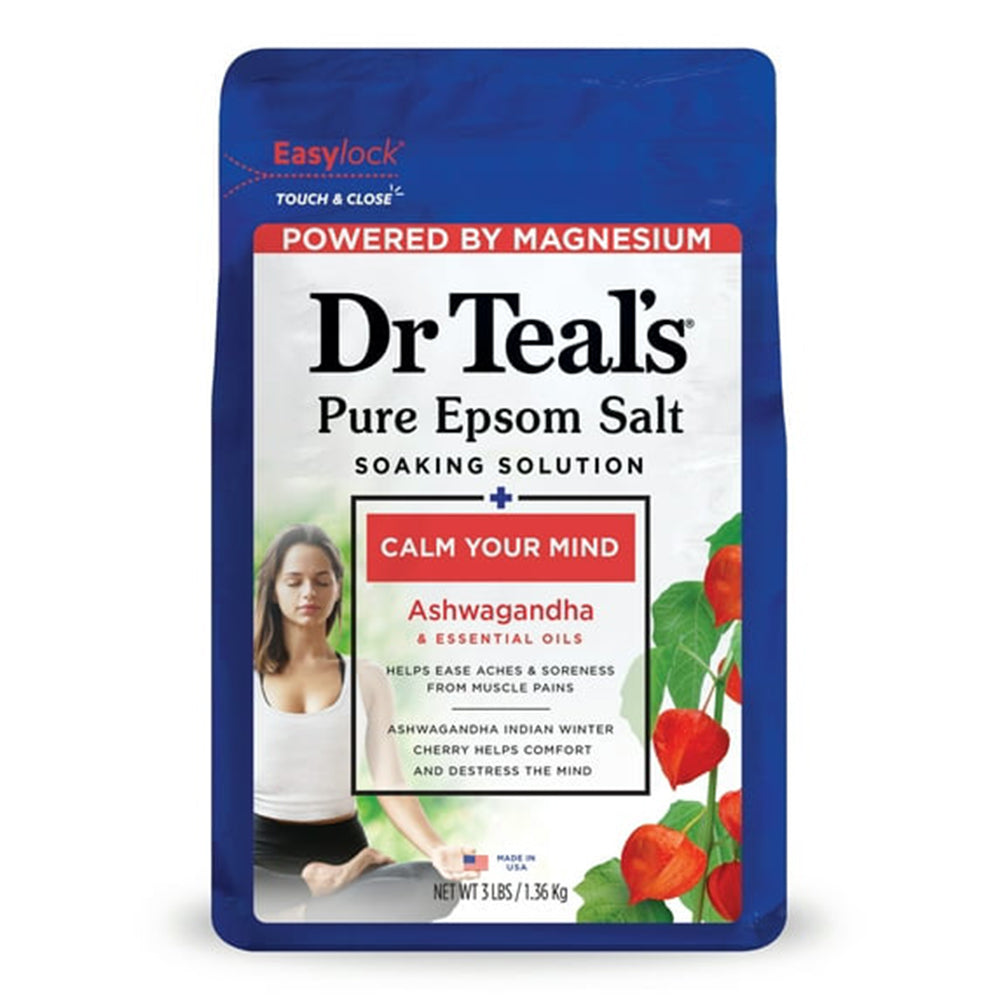 Dr Teals Pure Epsom Salt with Ashwagandha and Essential Oils for Stress Relief and Muscle Relaxation 3lb (1.36kg)